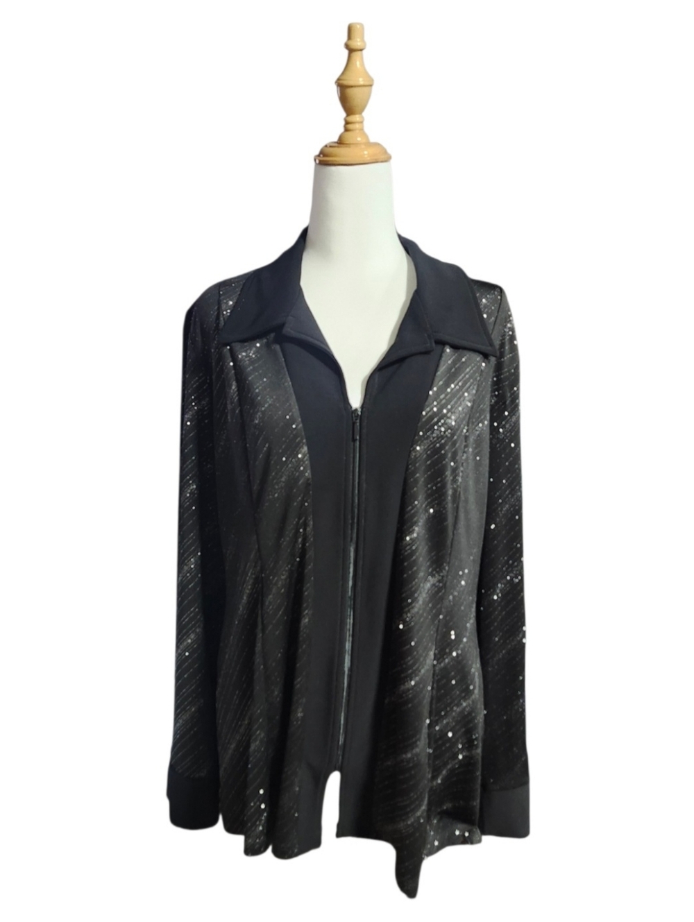 L'Atelier Women's Black Metallic Sparkle Zip Front Jacket